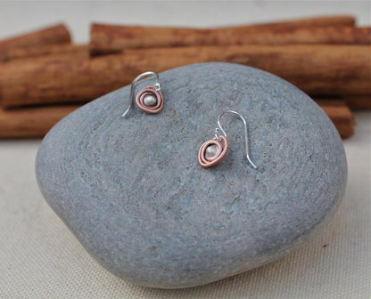 Copper and Silver Mini Nest Earrings