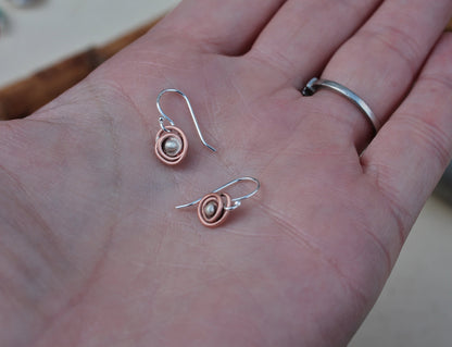 Copper and Silver Mini Nest Earrings
