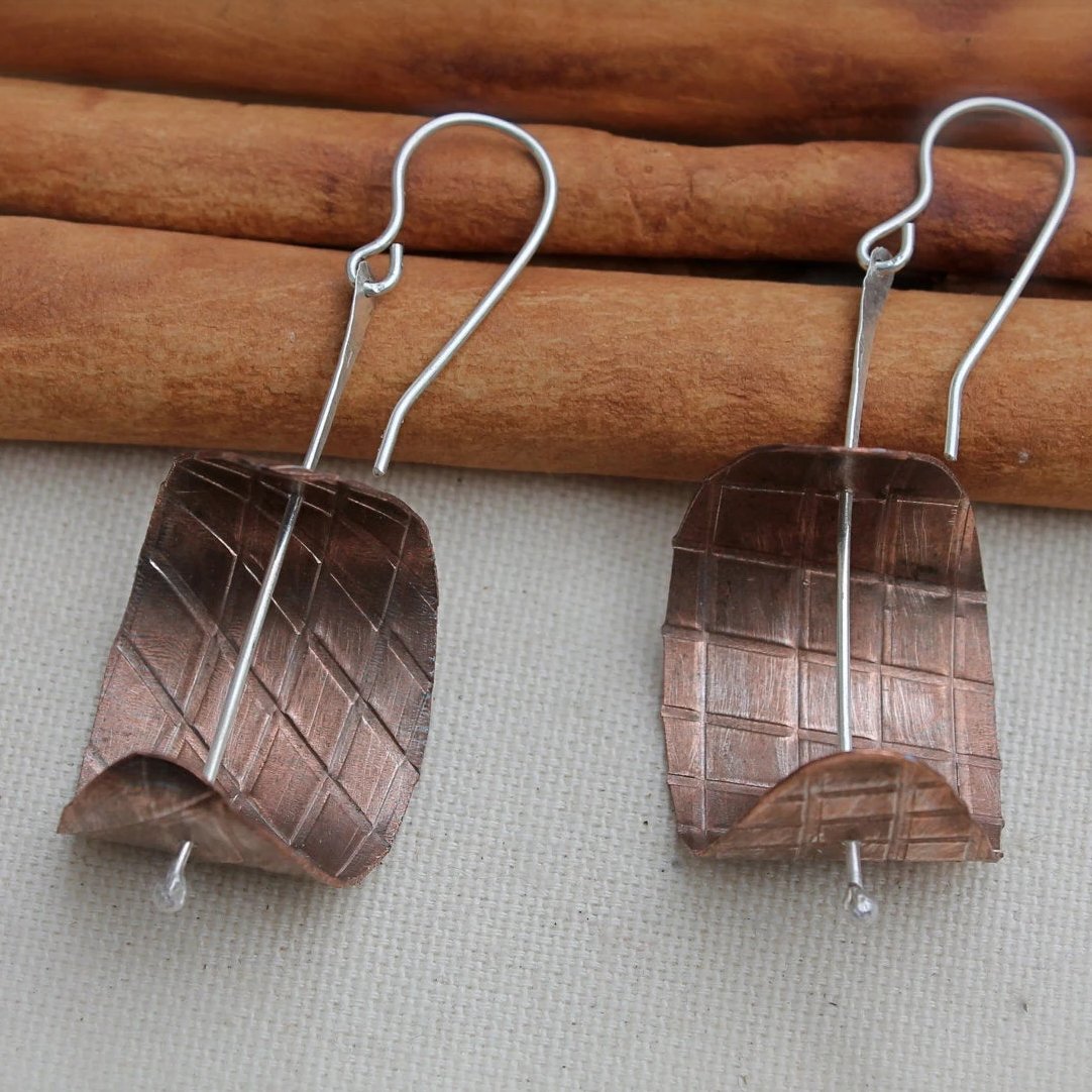Copper and Silver Sculptural Earrings
