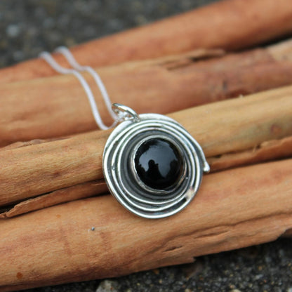 Black Onyx Circle Necklace on silver chain or leather