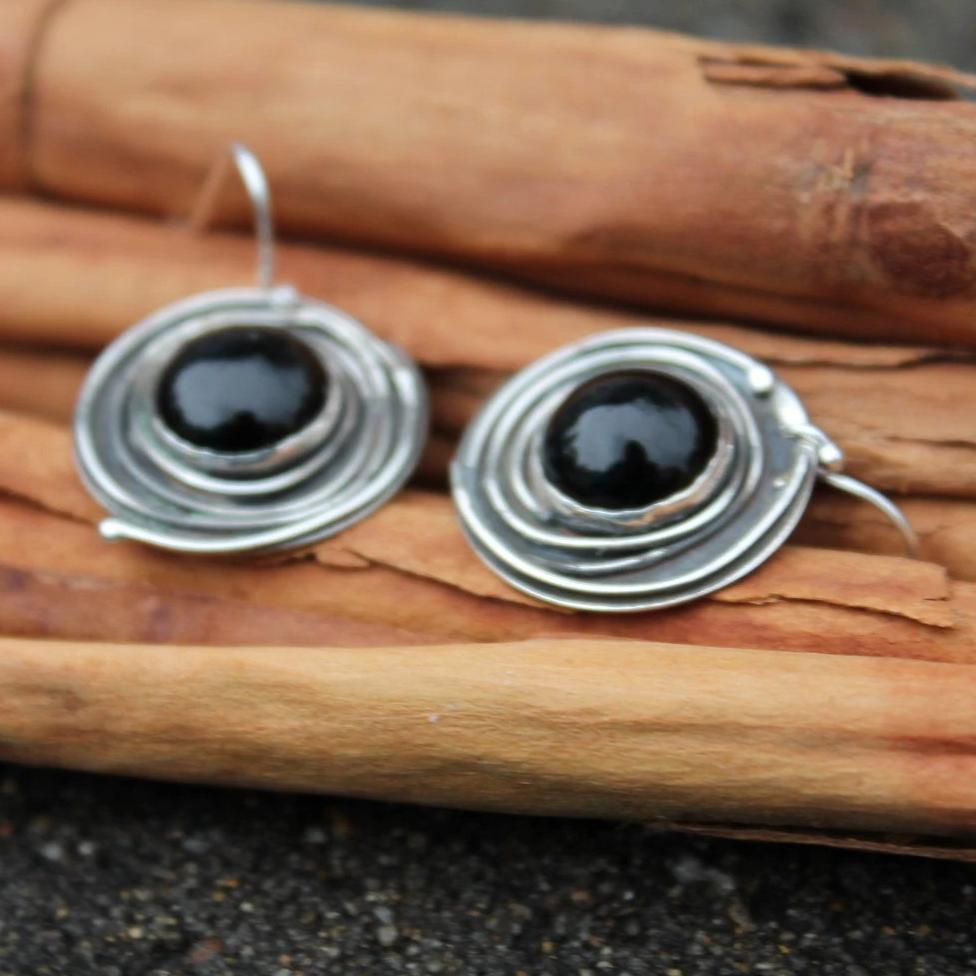 Black Onyx Circle Earrings