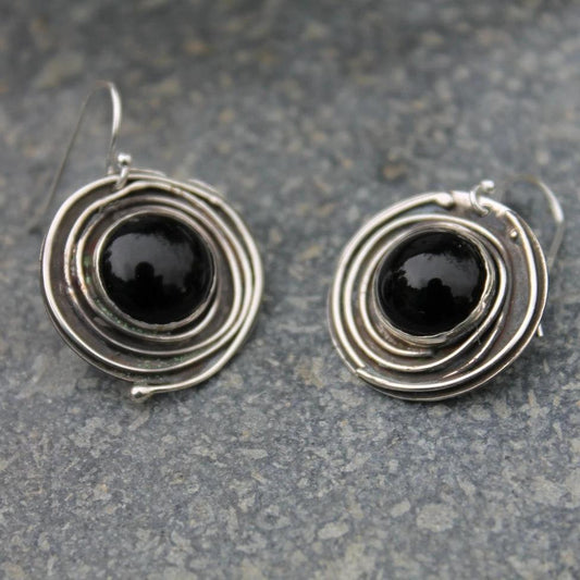 Black Onyx Circle Earrings