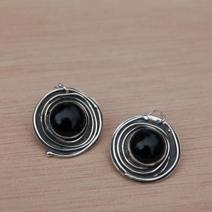 Black Onyx Circle Earrings