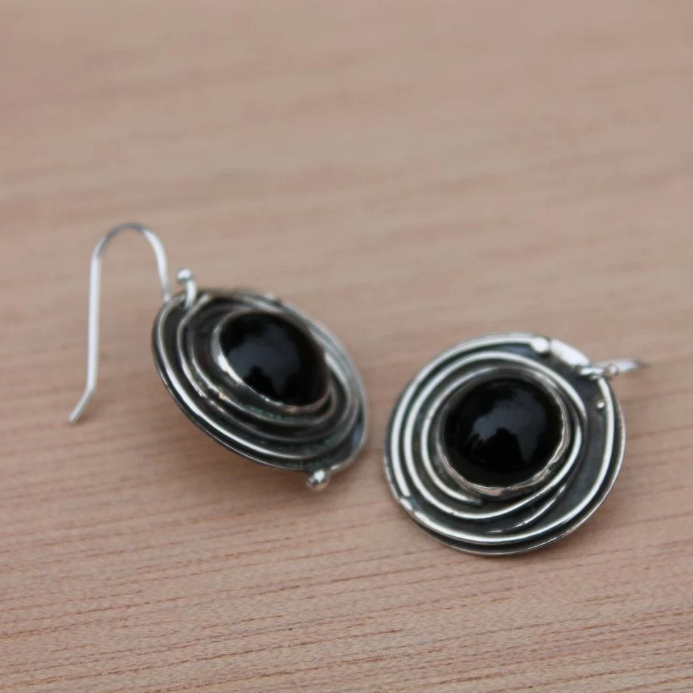 Black Onyx Circle Earrings