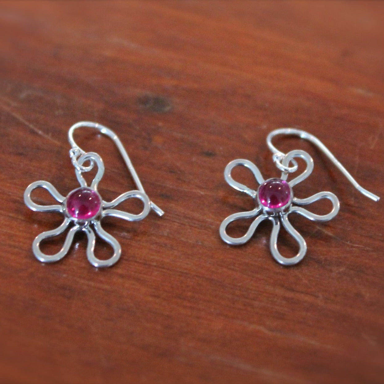 Flower Earrings with Stone in Sterling Silver