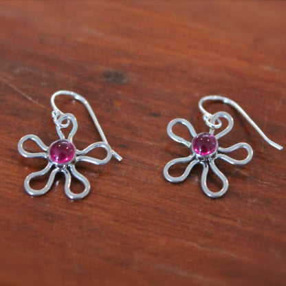 Flower Earrings with Stone in Sterling Silver