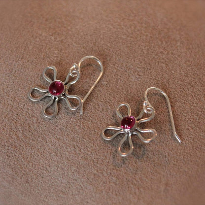 Flower Earrings with Stone in Sterling Silver