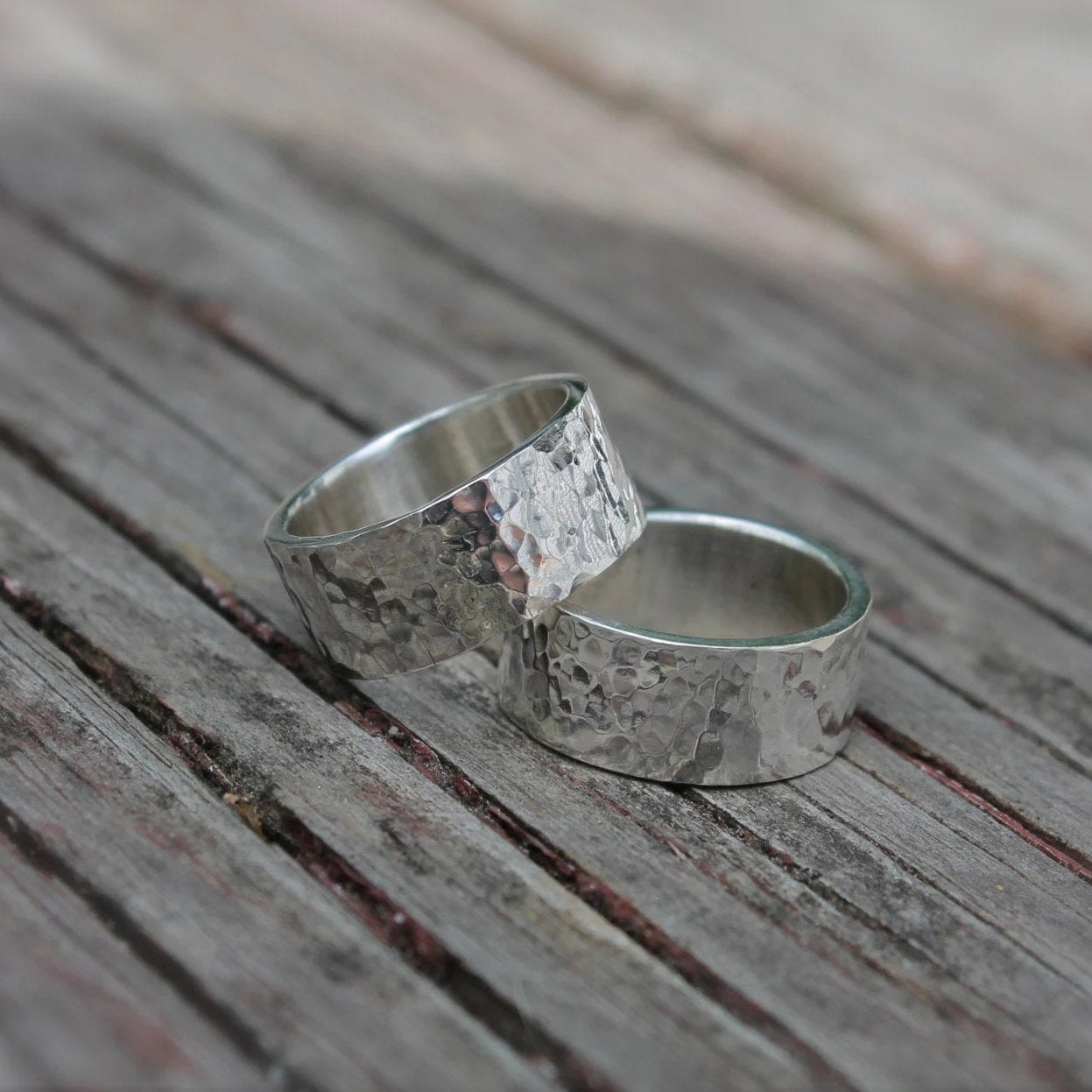 Wide Hammered Band in Silver