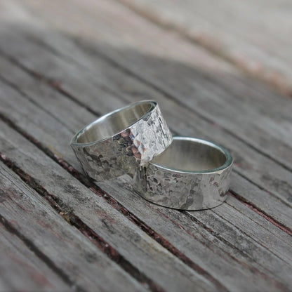Wide Hammered Band in Silver