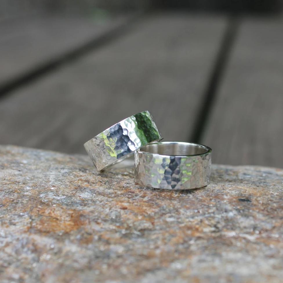 Wide Hammered Band in Silver
