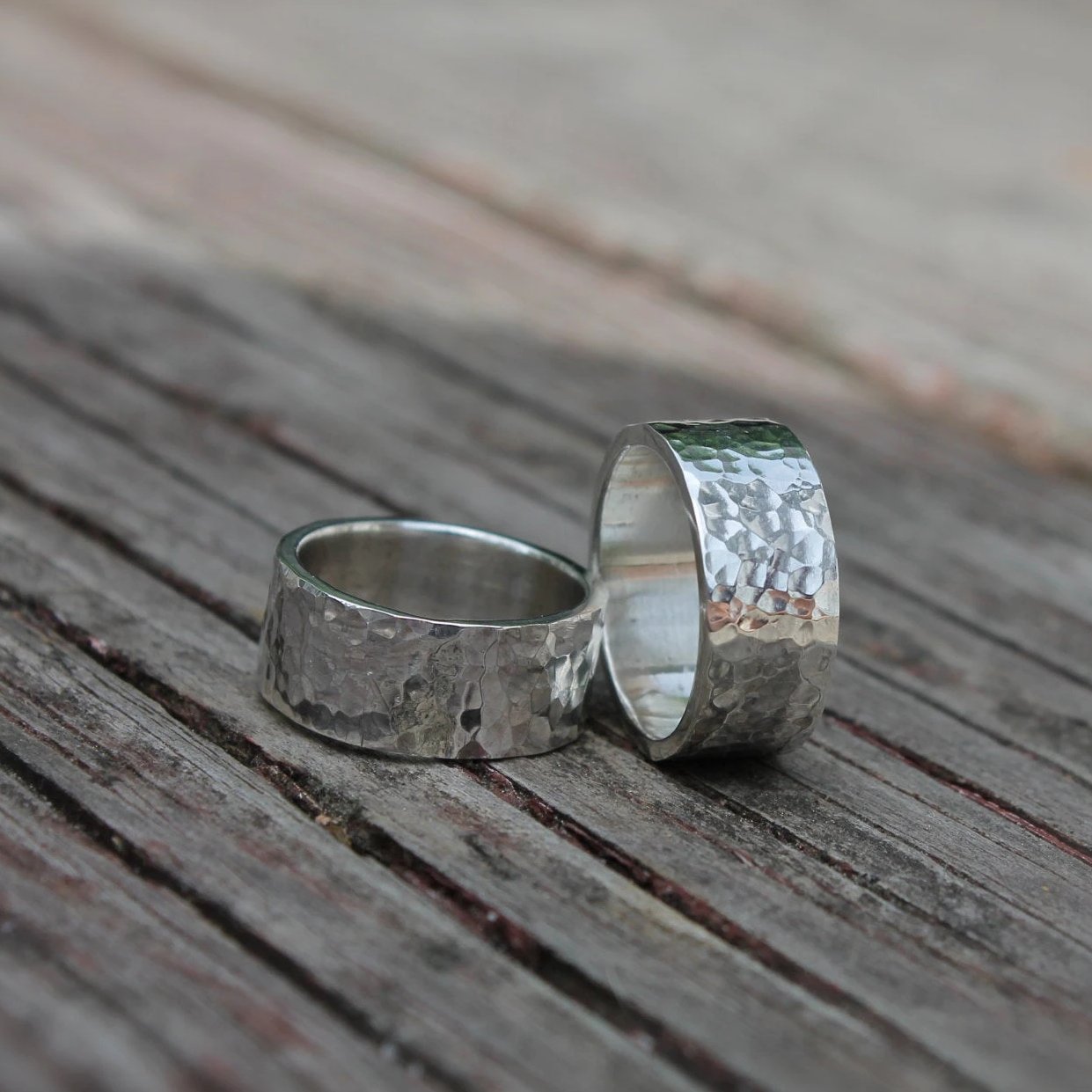 Wide Hammered Band in Silver