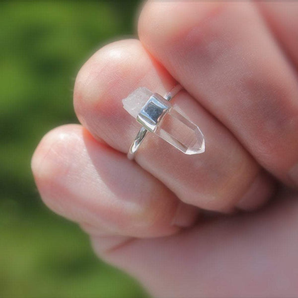 Crystal Point Ring in Sterling Silver Minimalist Raw Stone