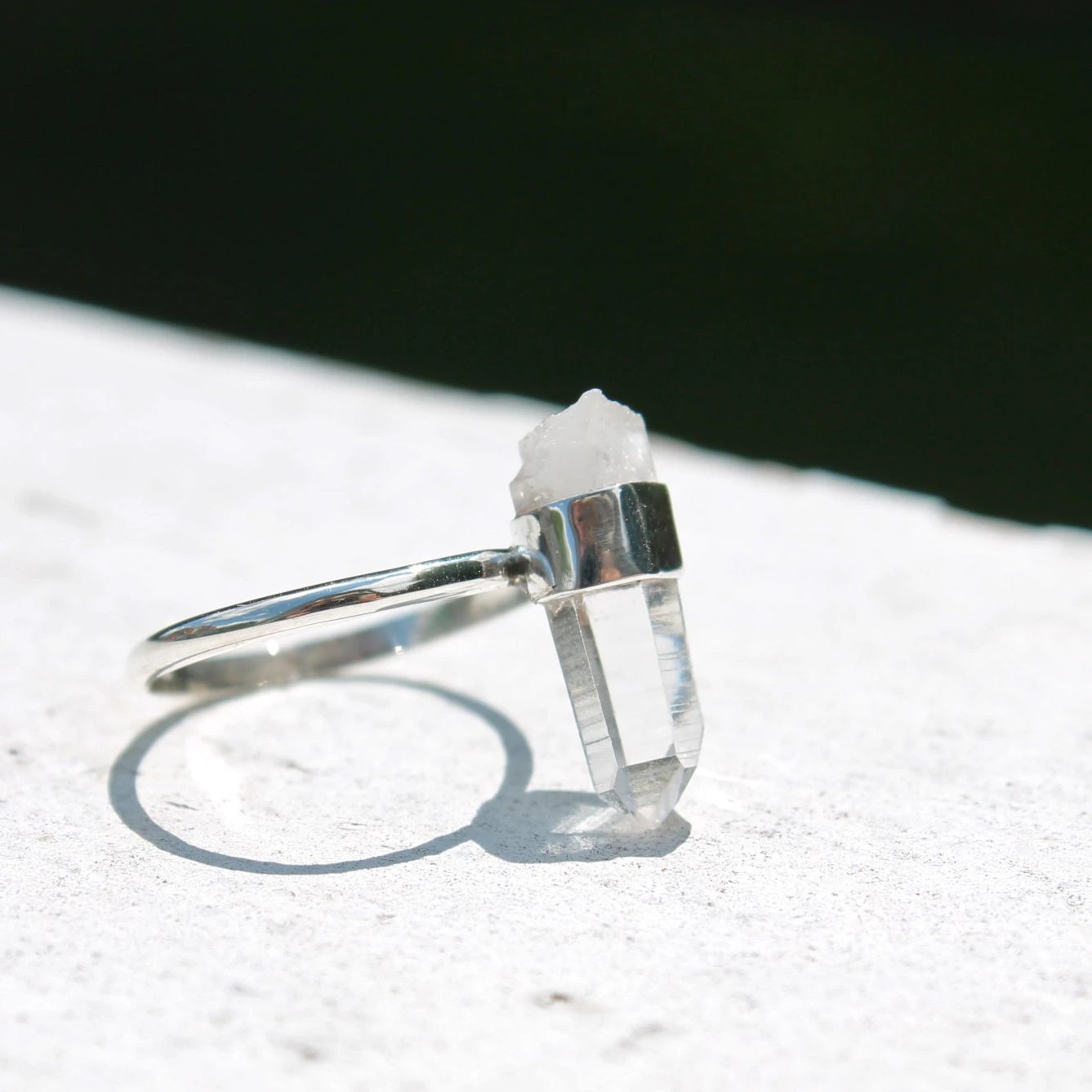 Large Raw Quartz Crystal Point Ring