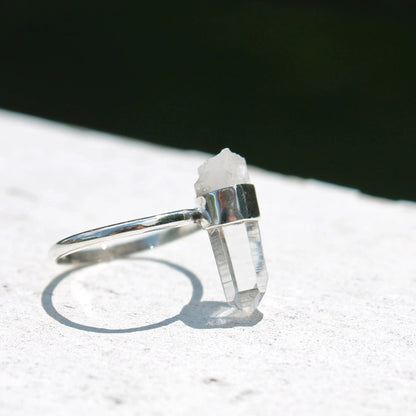 Large Raw Quartz Crystal Point Ring