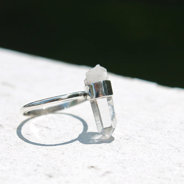 Crystal Point Ring in Sterling Silver Minimalist Raw Stone