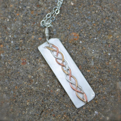 Silver Copper Gold Braid Design Necklace