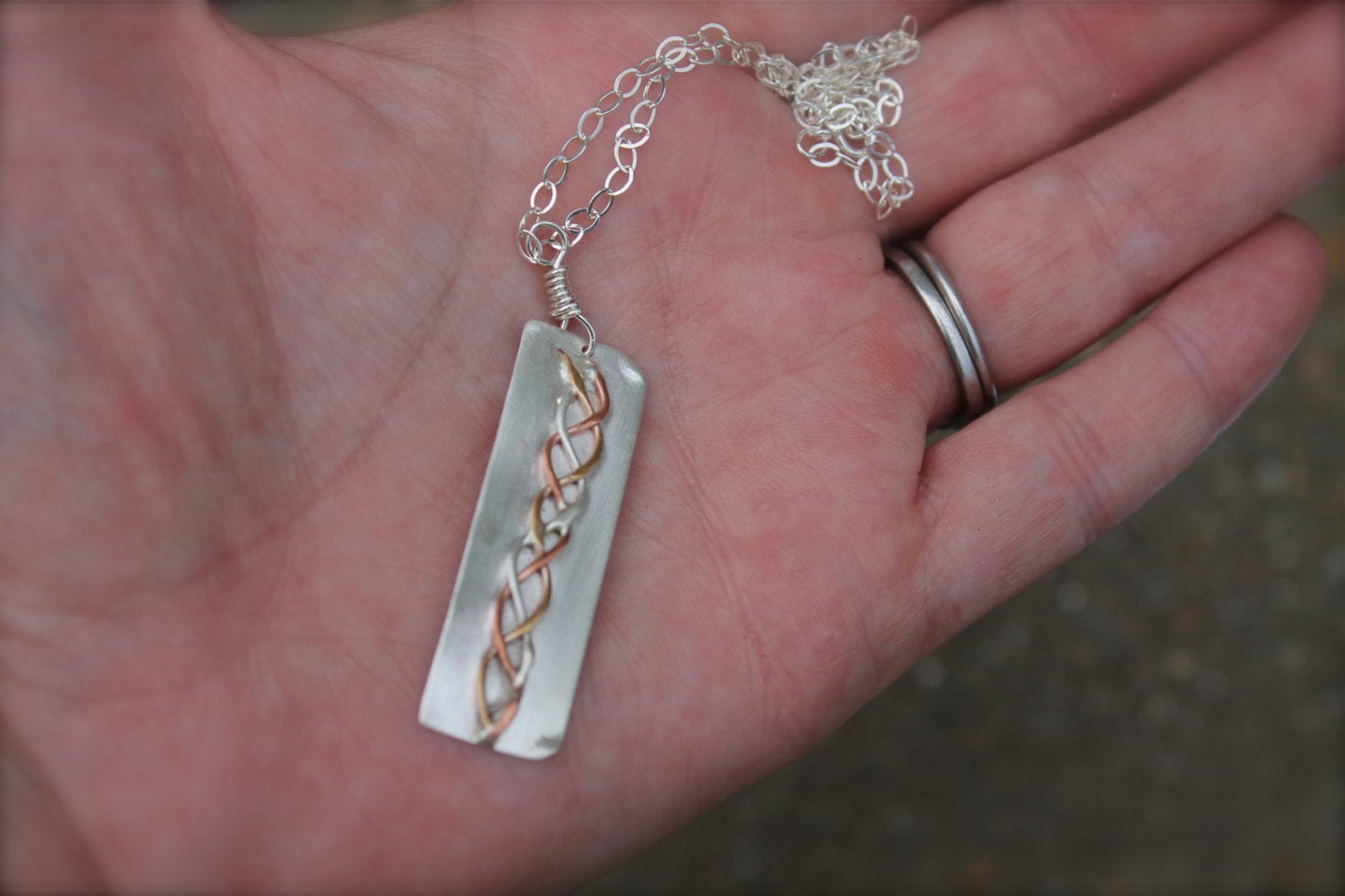 Silver Copper Gold Braid Design Necklace