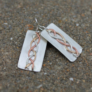 Mixed Metal Silver copper Gold Braided Design Earrings