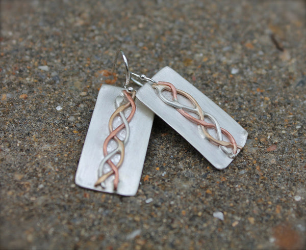 Silver Copper Gold Braid Design Necklace