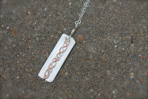Silver Copper Gold Braid Design Necklace