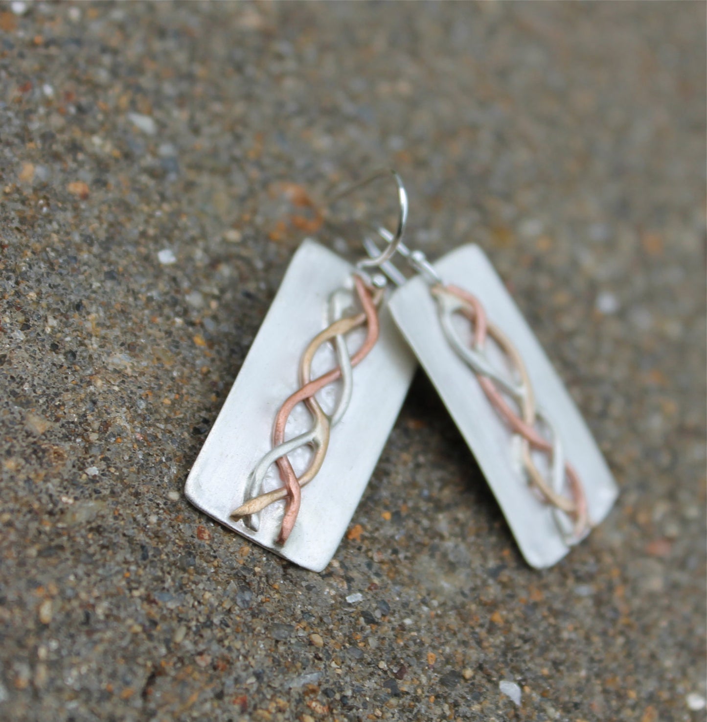 Mixed Metal Silver copper Gold Braided Design Earrings