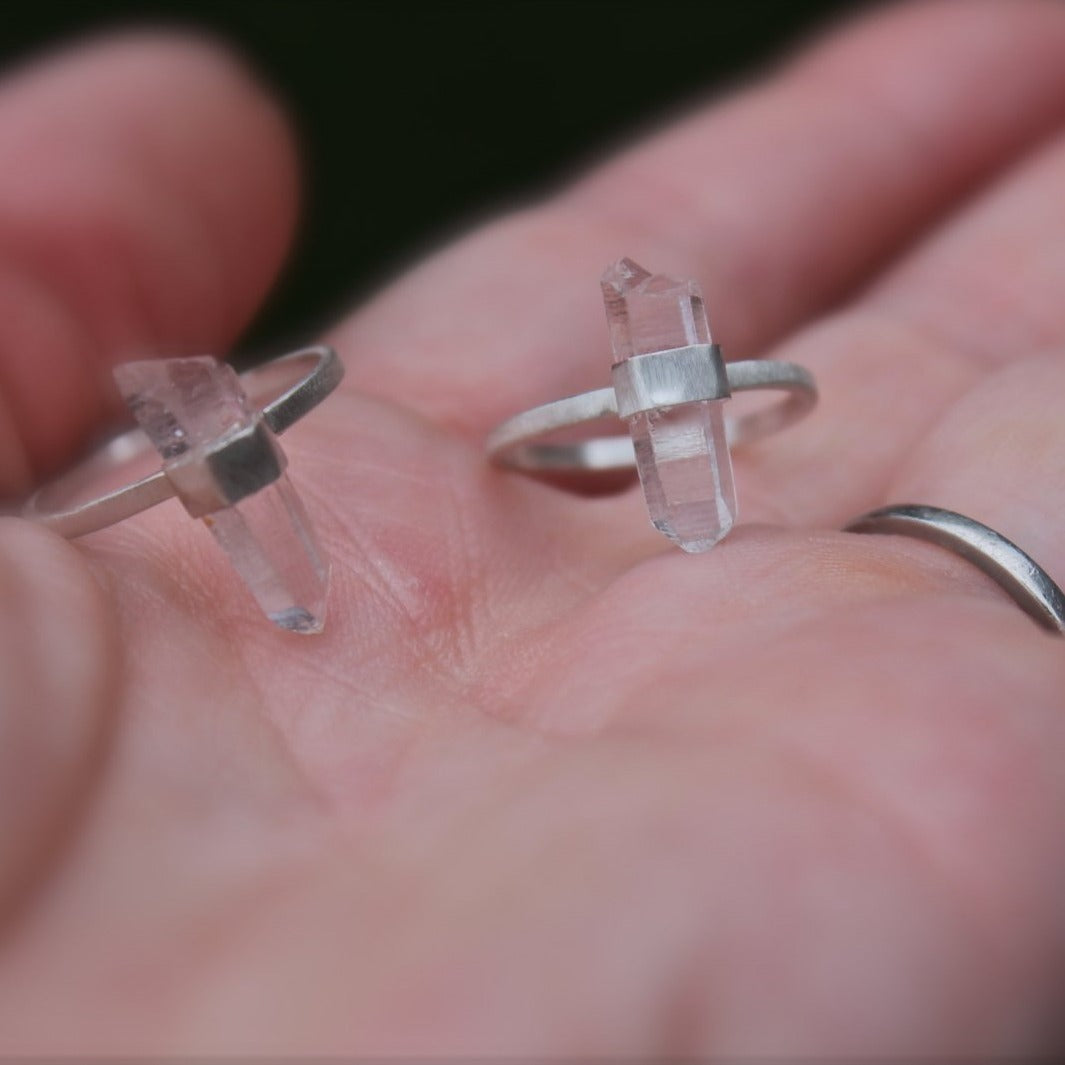 Crystal Point Ring in Sterling Silver Minimalist Raw Stone