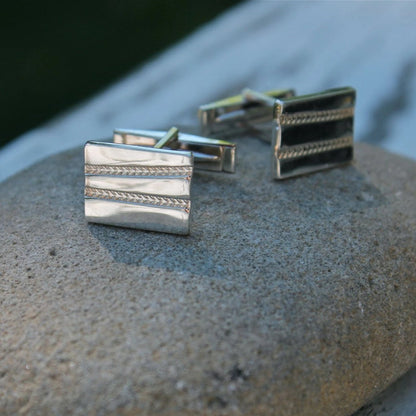 Tire Track Design Cuff Links in Silver
