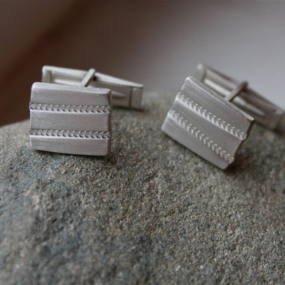 Tire Track Design Cuff Links in Silver