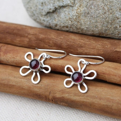 Flower Earrings with Stone in Sterling Silver