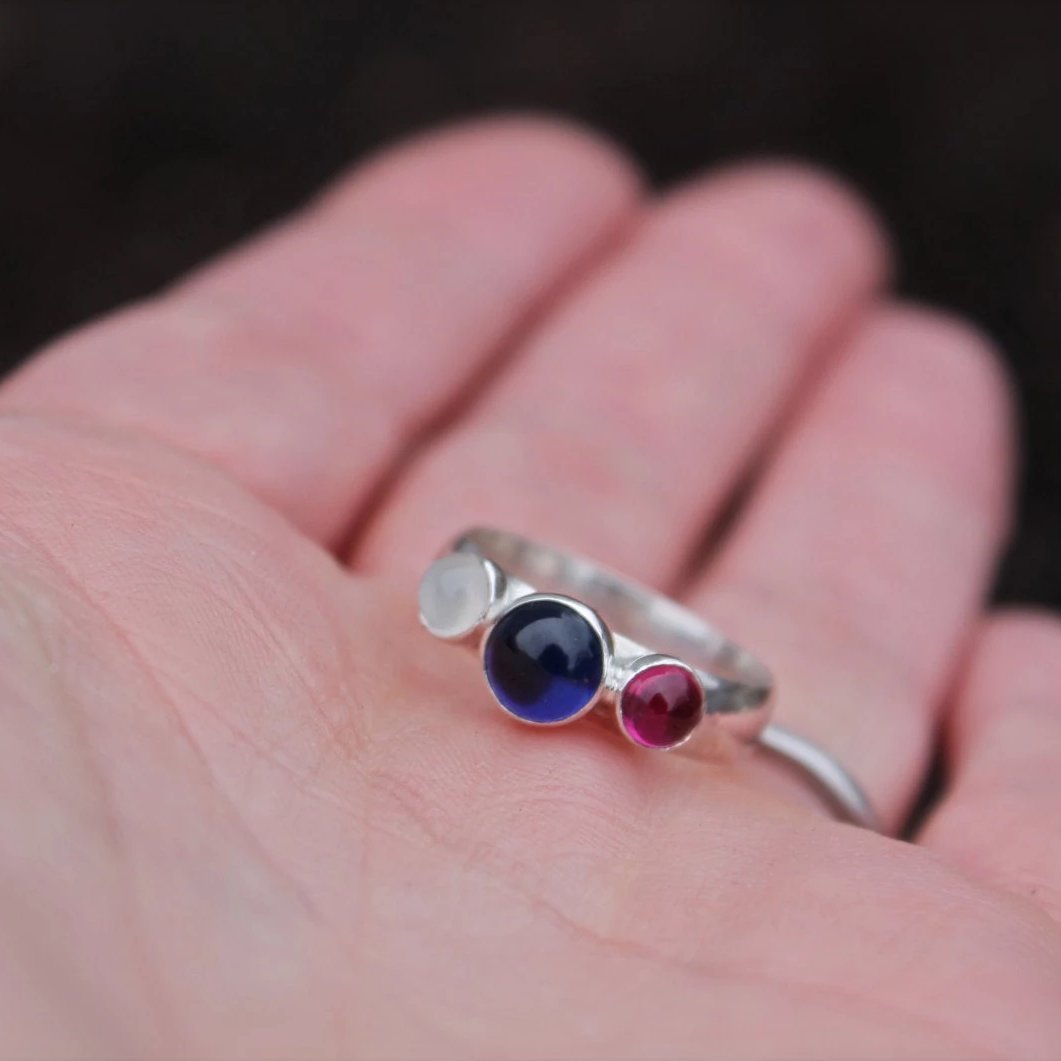 Three Stones Ring Band in Silver