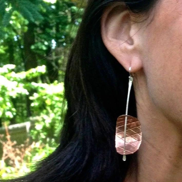 Copper and Silver Sculptural Earrings