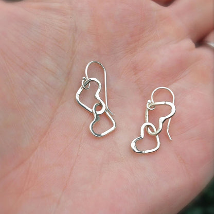 Hearts Linked Together Earrings in Silver