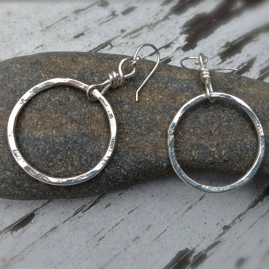 Organic Circle Hoop Earrings in Silver