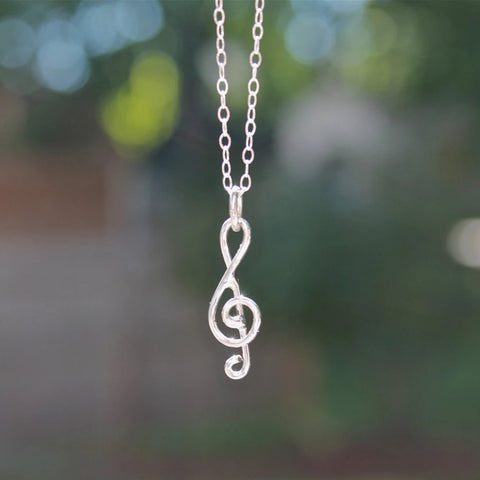 Treble Clef Music Note Necklace in Silver Pendant