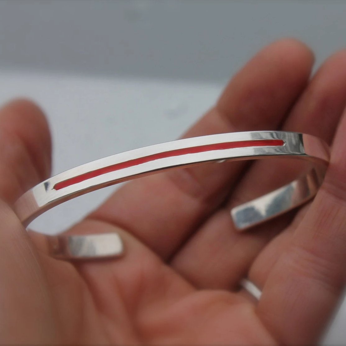 Firefighter Red Line Bracelet in Silver