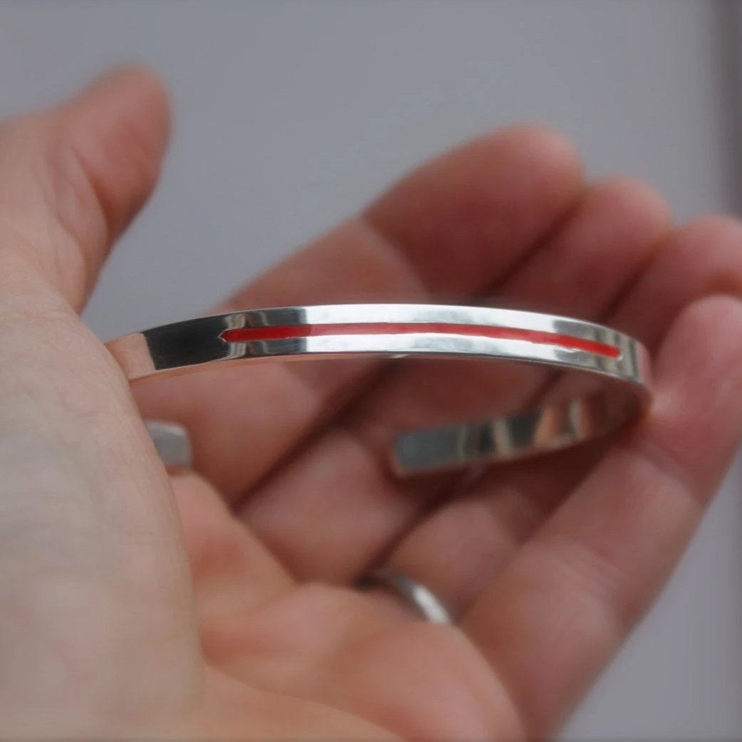 Firefighter Red Line Bracelet in Silver